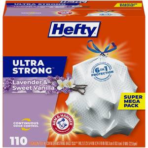 Hefty Ultra Strong Tall Kitchen Trash Bags, Blackout, Clean Burst Scent, 13 Gallon, 40 Count, White
