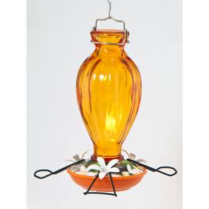Panacea Fluted Glass Oriole Feeder, 20 oz Capacity, Liquid Nectar Feeder