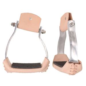 Tough-1 Polished Aluminum Barrel Racer Stirrups with Rubber Grip on Treads 