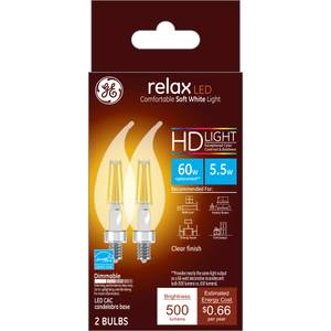 GE 2 Pack 4 Watt Relax LED Soft White Dimmable CAC HD Light Bulbs