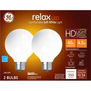 GE 2-Pack 4.5-Watt Relax LED Soft White Dimmable G25 HD Light Bulbs