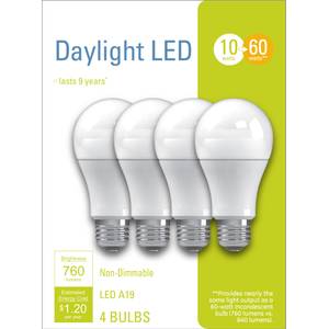 GE 4-Pack 10-Watt Daylight LED A19 Light Bulbs