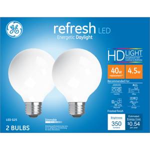 GE 2-Pack 4.5-Watt Refresh LED Energetic Daylight G25 HD Light Bulbs