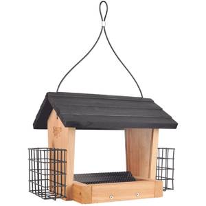 Nature's Way Cedar Hopper Feeder with Suet Cages, 3qt Removable Fresh Seed Tray, Prevents Feeder Rot