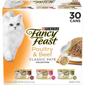 Fancy Feast 30-Pack Classic Poultry & Beef Variety Cat Food, 3 oz, 100% Complete and Balanced Meal