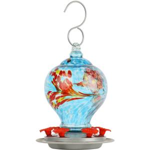 Nature's Way Gravity Hummingbird Feeder, 28 oz Hand Blown Glass, Vibrant Colors, Unique Pattern