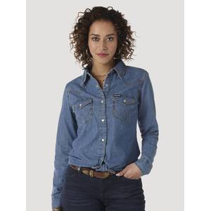 Wrangler Women's Long Sleeve Western Snap Denim Shirt