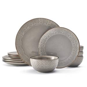 Pfaltzgraff Trellis Lodge 16 Piece Dinnerware Set, Service for 4, Gray