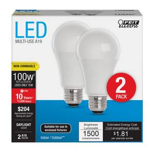 FEIT Electric 2-Count 100-Watt Equivalent A19 Daylight General Purpose LED
