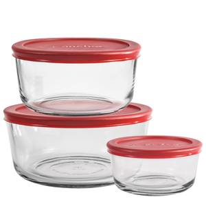 Anchor Hocking Classic Glass Food Storage Container with Lid, Red, 4 Cup