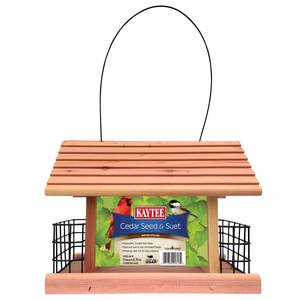 Kaytee Cedar Seed and Suet Feeder, Holds Seed in Center, One Suet Treat on Each Side