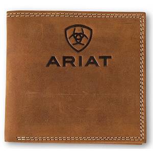 ARIAT Mens Bifold Large Embossed Browns Logo Wallet