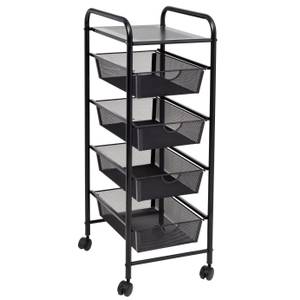 thumbnail image 2 of 4-Drawer Rolling Storage Cart With 2-Tier Shelf – Black, Iron/PP, Topeakmart 2 of 5