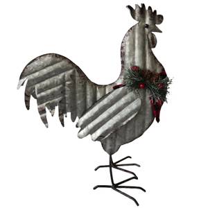 16" Galvanized Rooster Decor
