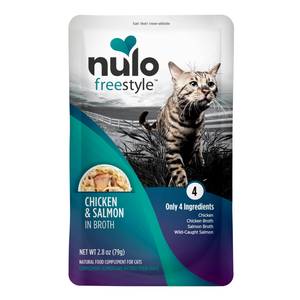 NULO 24-Count, FreeStyle Chicken & Salmon in Broth Cat Food Topper, 2.8 oz, Protein-Rich