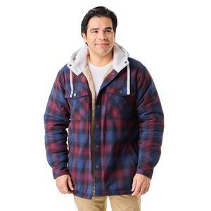 Work N' Sport Men's Hooded Berber Lined Snap Flannel Shirt Jacket