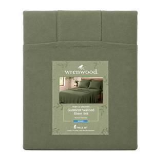 Wrenwood 6-Piece Garment Washed Sheet Set, - King, Olivine