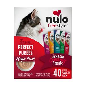 NULO FreeStyle Perfect Purees Mega Variety Pack with Beef, Chicken, Tuna, Salmon & Crab for Cats 40 -Pack