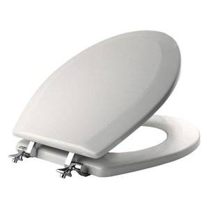 Mayfair 44BN-000 White Round Molded Wood Toilet Seat with Brushed Nickel Hinge