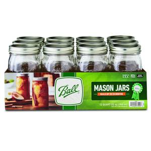 Ball 68100 Wide Mouth Glass Mason Jar With Lid And Band Half Gallon 64oz, 3  Jars