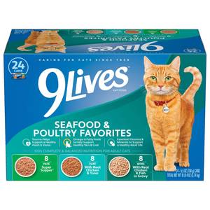 9 Lives Seafood & Poultry Favorites Wet Cat Food, Variety Pack