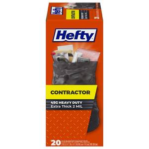 Hefty Heavy Duty Contractor Extra Large Trash Bags, 45 Gallon, 20 Count -  NEW
