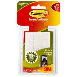 3M Command Picture Hanging Strips, White, Large - 6 pack