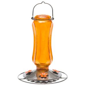 Perky-Pet Carnival Glass Vintage Oriole Feeder, 16 oz, Orange Luster Finish to Attract Orioles
