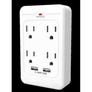 Ontel Presto Plug Outlet Extender for Relocating Unreachable Power Outlets,  4ft Cord, Sticks Easily on Wall, Provides Surge Protection, 2 AC Outlets, 2  USB Ports & Built-in Shelf 