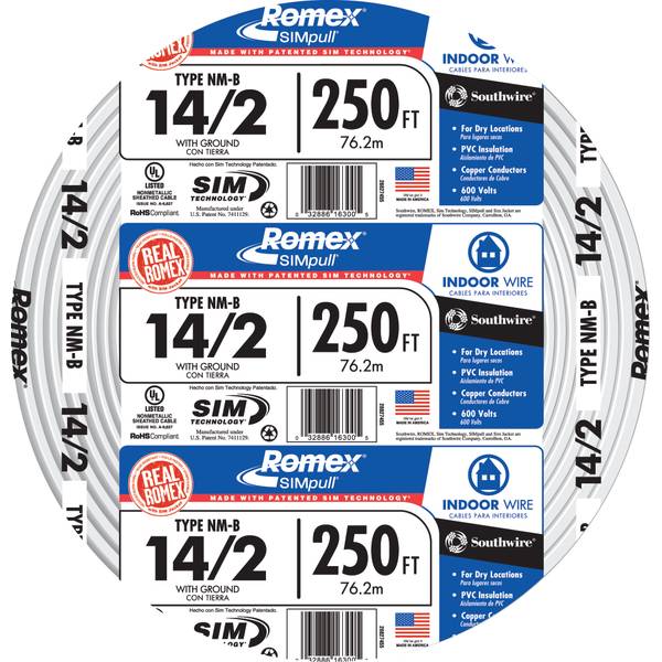 Southwire Romex SIMpull NM-B 14/2 Indoor Wire With Ground, 250 ...