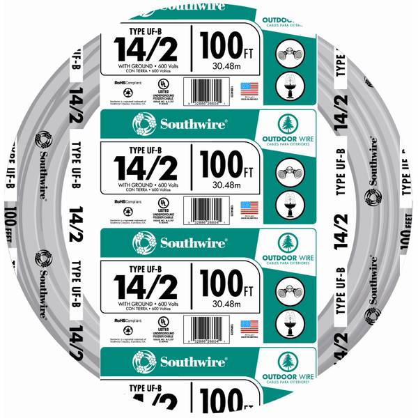 Southwire UFB 14/2 Outdoor Electrical Wire with Ground, 100