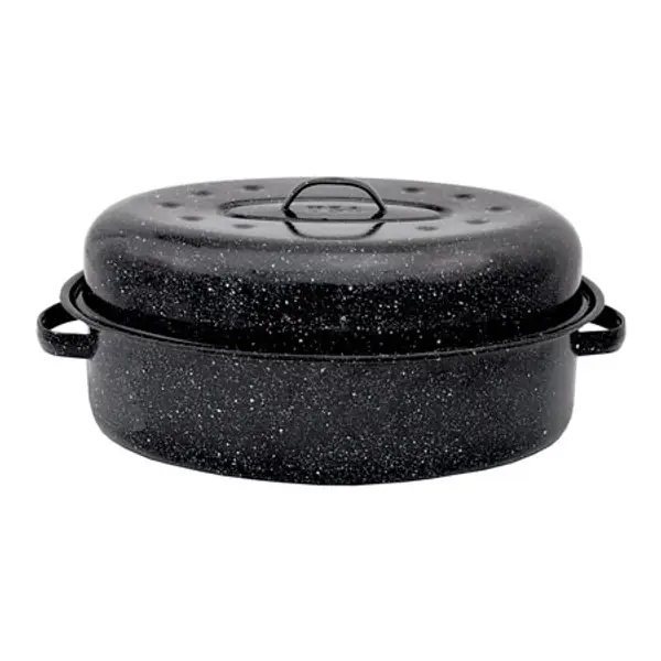 Millvado Roasting Pan with Lid, Turkey Roaster Pan, 13 Granite Oven Roaster Oval Shaped Speckled Enamel on Steel Cookware
