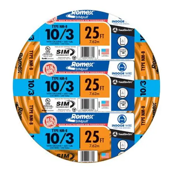 Southwire 63948421 25' 10/3 with ground Romex brand SIMpull