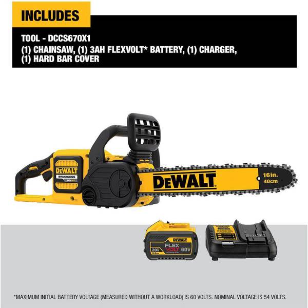 DEWALT FLEXVOLT 60V MAX* Brushless Chainsaw Kit DCCS670X1