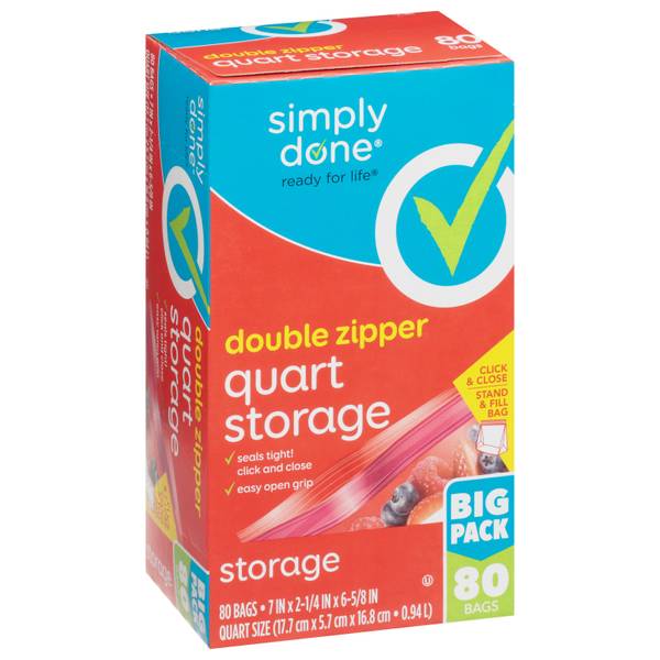 Simply Done 80Count Quart Size Double Zipper Storage Bags 458265
