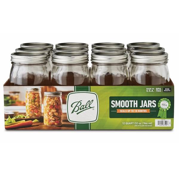 Ball 12 Count Wide Mouth Quart 32 Oz Mason Jars Smooth 1440067500 