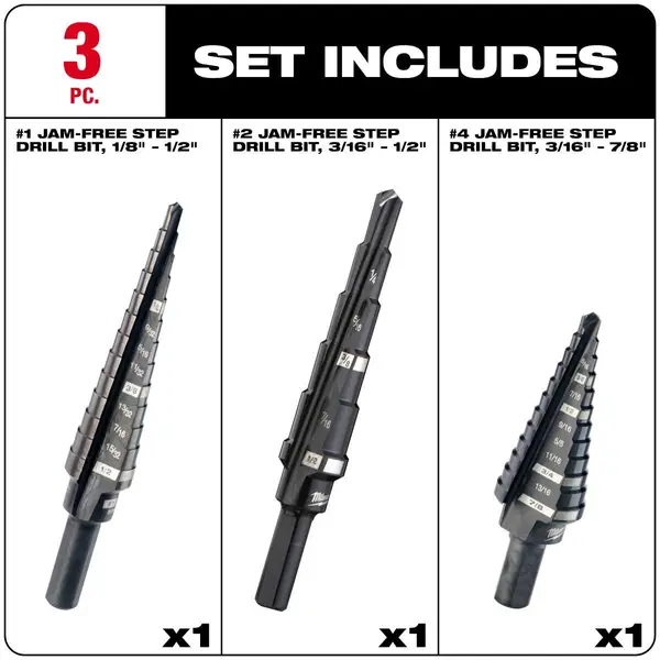 Milwaukee 3-Piece Step Drill Bit Set - 48-89-9221 | Blain's Farm