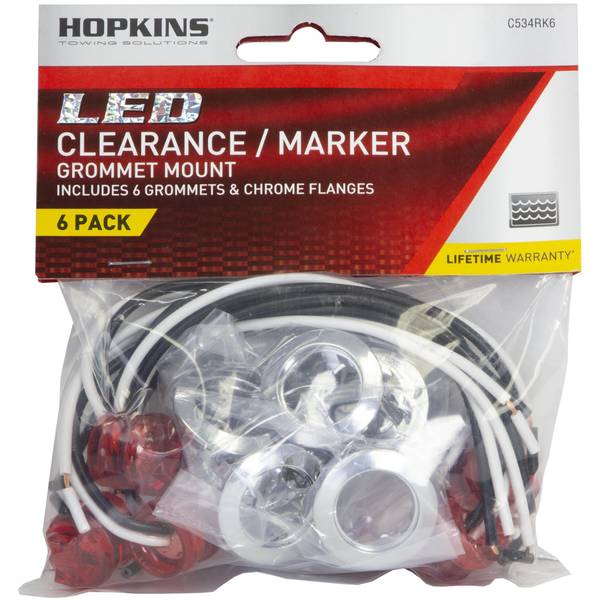Photo of 6 Pk. LED 3/4" Round Clearance/Side Marker with Rubber Grommets and Chrome Flanges, Amber