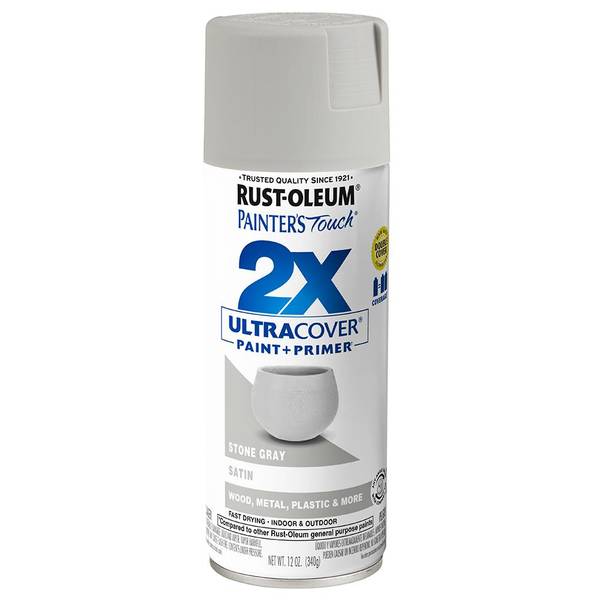 GTIN 020066387013 product image for Rust-Oleum 12 oz Painter's Touch 2X Ultra Cover Satin Stone Gray Spray Paint & P | upcitemdb.com