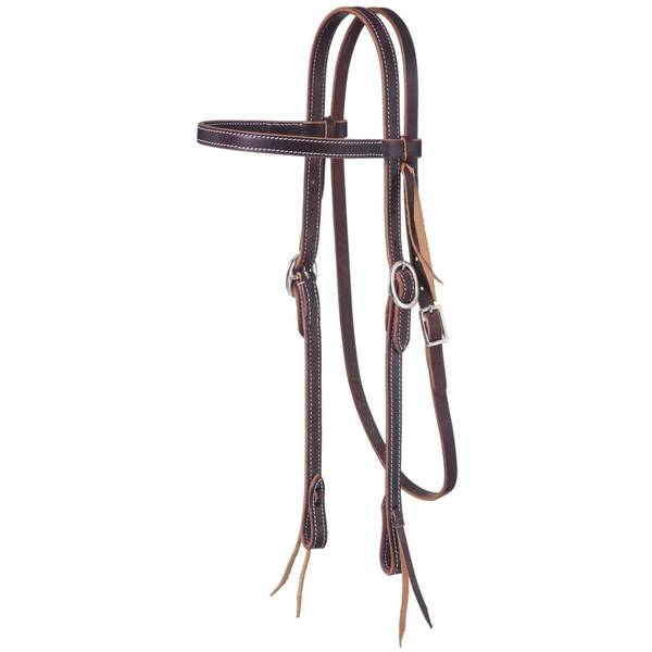 Photo of Latigo Leather Browband Headstall with Tie Ends and Double-Stitching