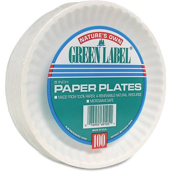 Great Value Uncoated, Microwave Safe, Disposable Paper Plates, 6, White,  100 Count 
