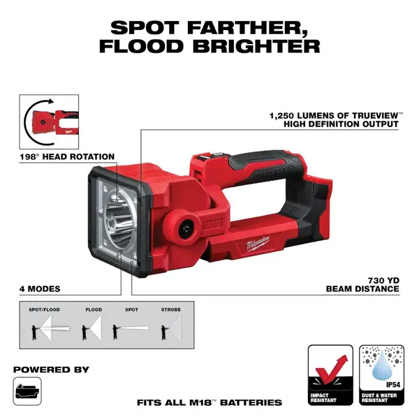 milwaukee 18 volt flashlights and batteries 112W 11200LM LED Work Light for m18 18v Battery and DIY users who need reliable handsfree lighting in tight or dark spaces.Key Features 100 lumens TRUEVIEW LED output for clear Milwaukee M18 Search Light Bare
