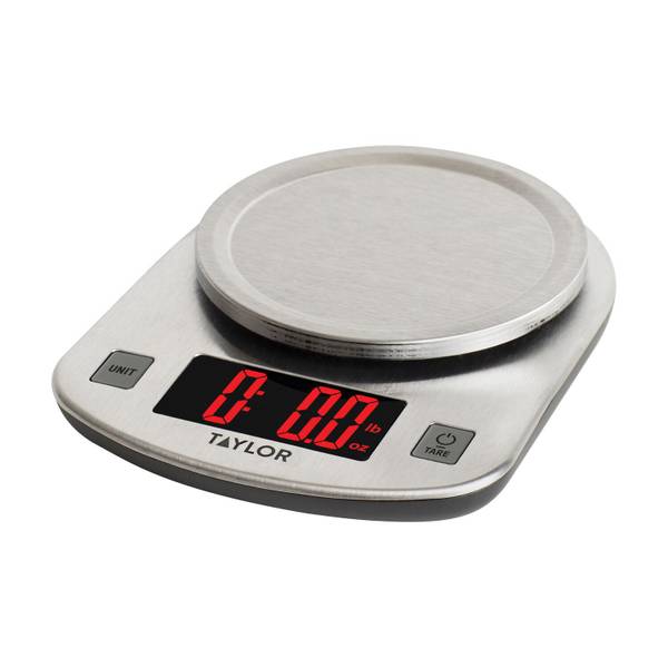 Taylor Glass Top Food Scale with Touch Control Buttons, 11 lb Capacity,  Silver