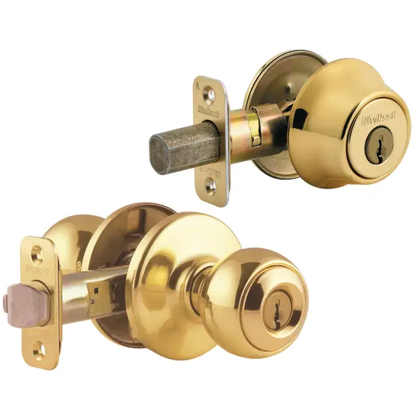 Kwikset 690 Polo Keyed Entry Knob and Single Cylinder Deadbolt Combo Pack  in Polished Brass 96900-250 Blain's Farm  Fleet