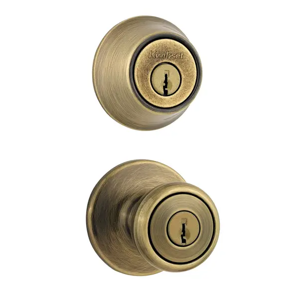 Kwikset 243 Tylo Entry Knob and Double Cylinder Deadbolt Project Pack in Antique Brass - 2