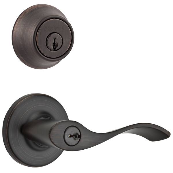Pack of 2 Satin Nickel Kwikset 690 Balboa Entry Lever and Single Cylinder Deadbolt Combo Pack