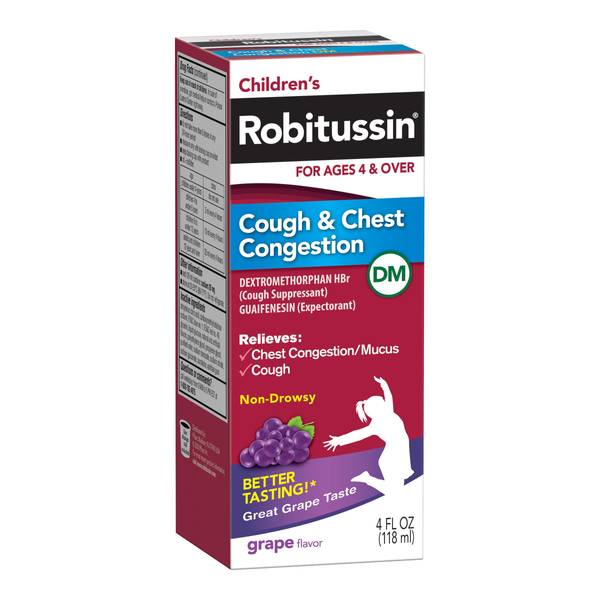 Robitussin 4 oz Children's Grape Cough & Chest Congestion Relief Syrup ...