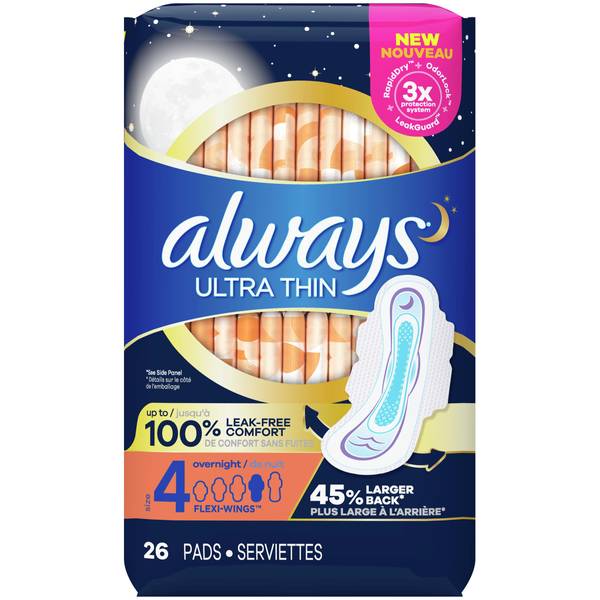 Always ZZZ Overnight Pads for Women Size 6, Unscented with Wings, 40 Count