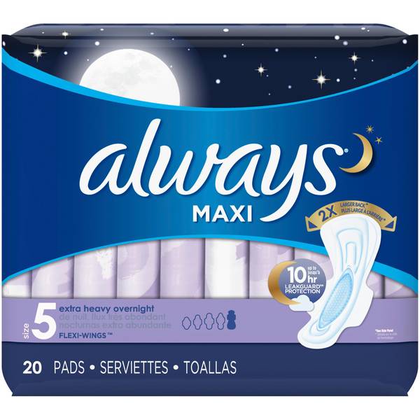 Always ZZZ Overnight Pads for Women Size 6, Unscented with Wings