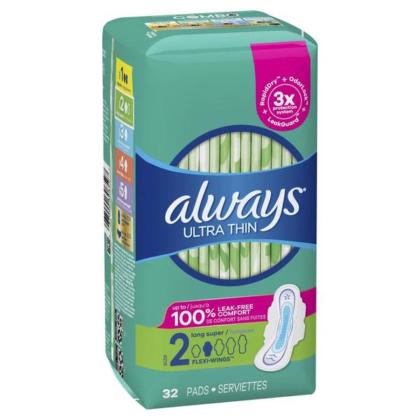 Always Ultra Thin Pads Size 2 Long Super Absorbency 16 Pads x 6